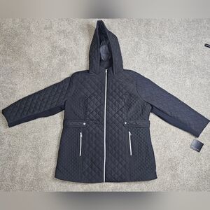 NWT Andrew Marc Quilted Black Hooded Jacket Women’s Size 2X | Lightweight Puffer